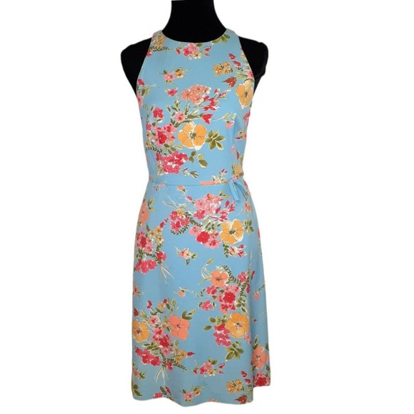 MOSCHINO Cheap and Chic Bright Floral Dress Knee Length Blue Pink Yellow US 8 - Picture 1 of 9